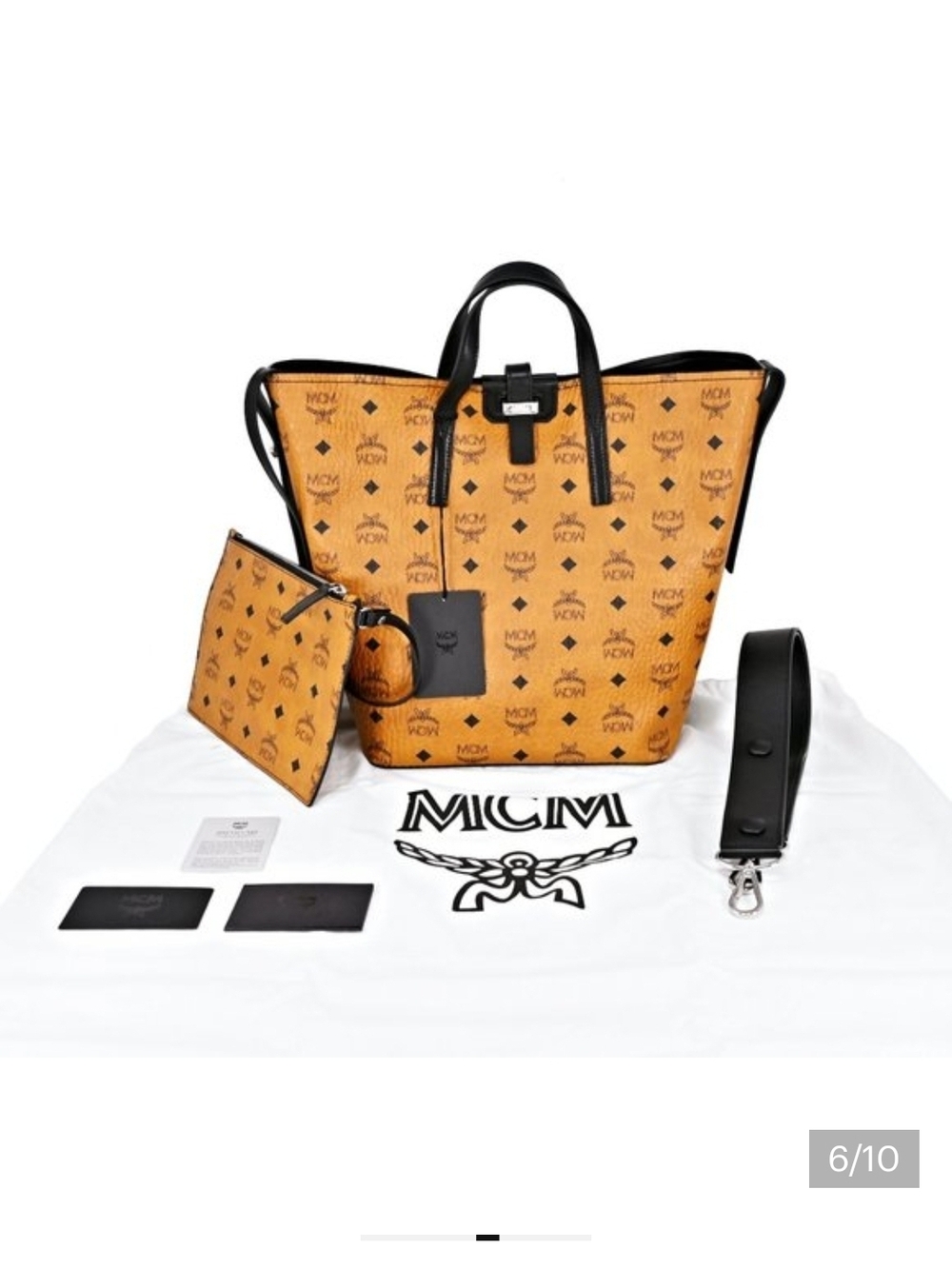 MCM Cognac Visetos Two-Piece Tote with Pouch - Picture 4 of 12